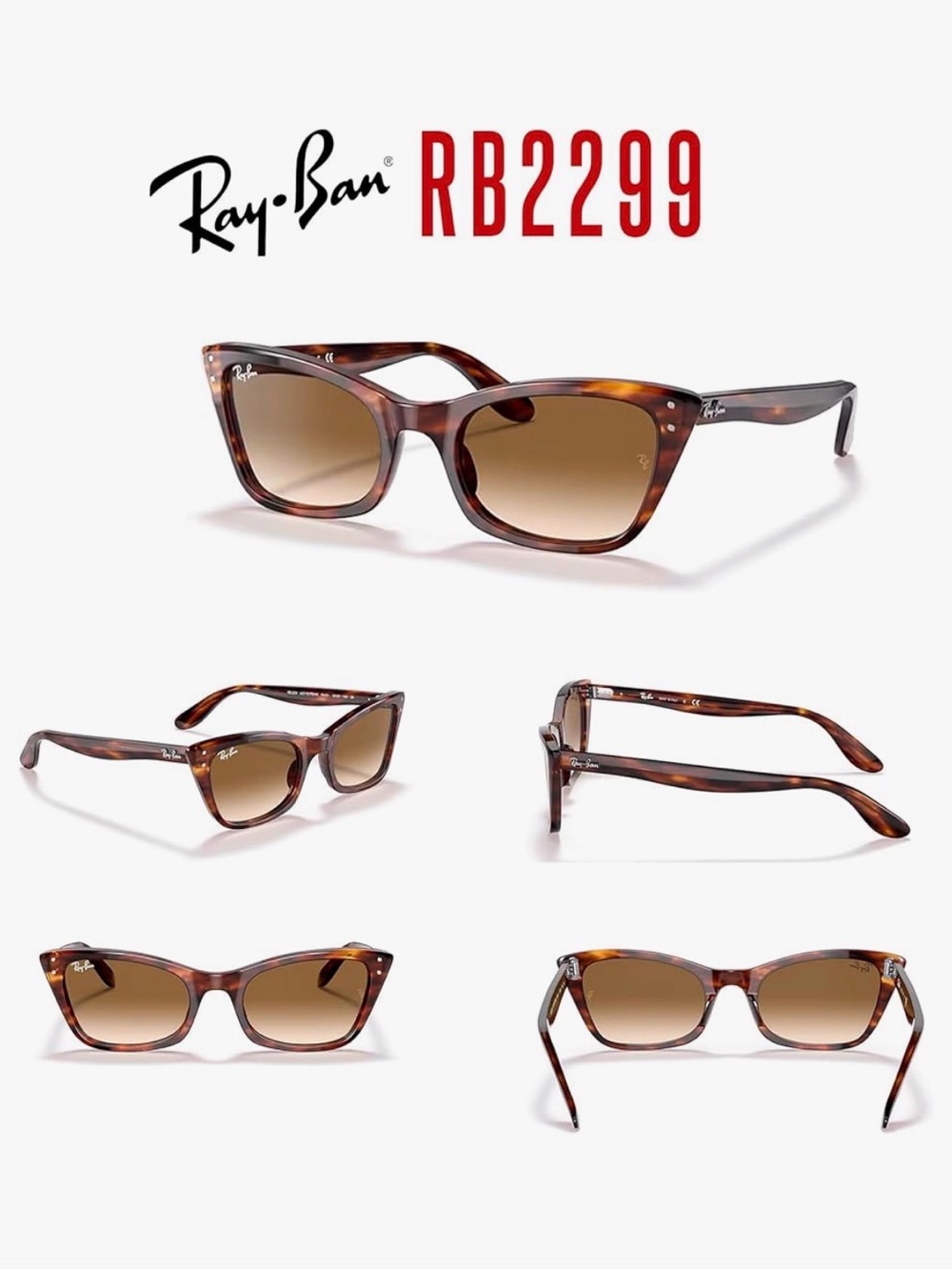 Ray-Ban Lady Burbank Tortoise Amber Frame Sunglasses with Light Blue Lenses